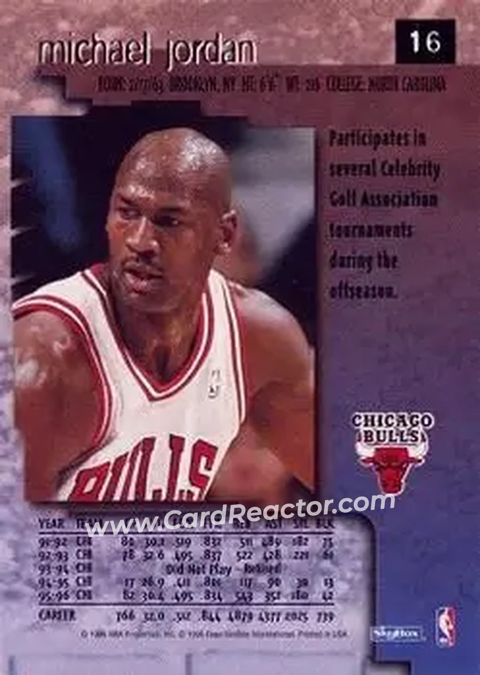 1996-97 SkyBox Premium #16 - Michael Jordan - Chicago Bulls - Back