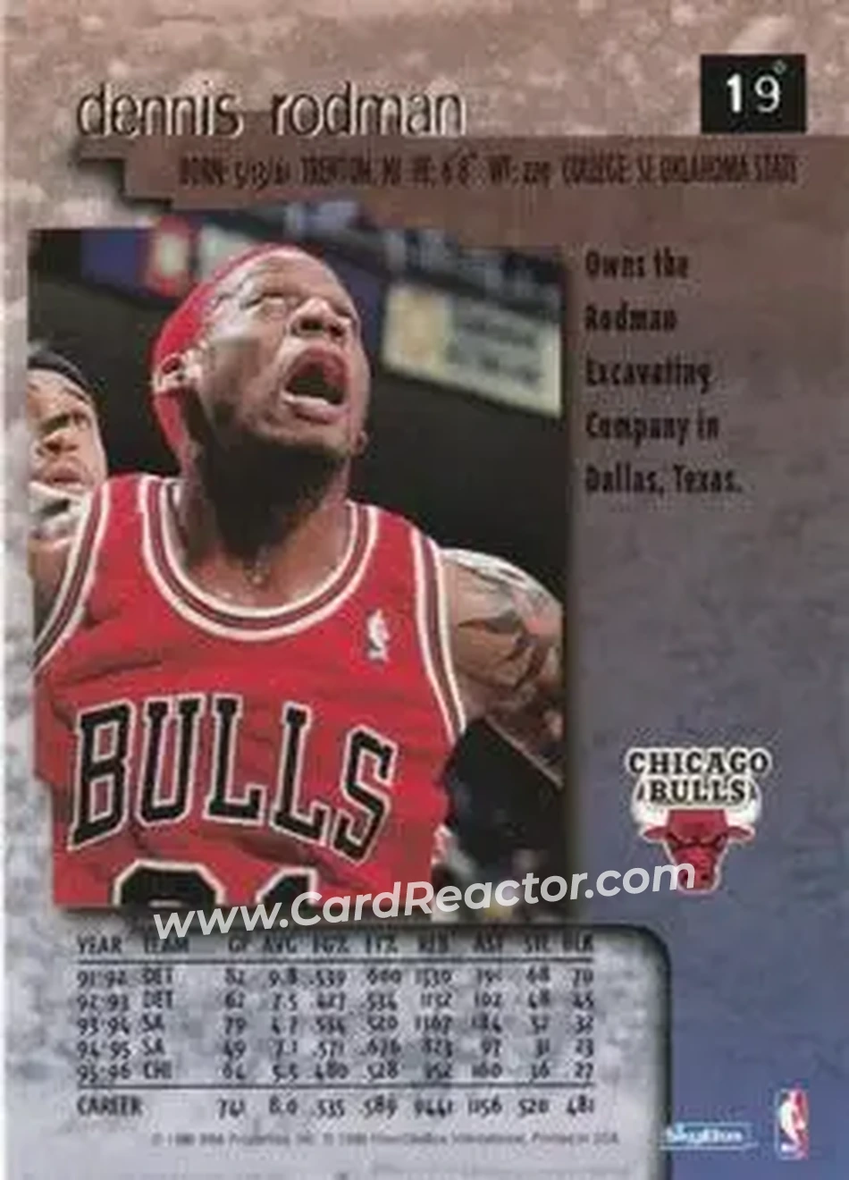 1996-97 SkyBox Premium #19 - Dennis Rodman - Chicago Bulls - Back