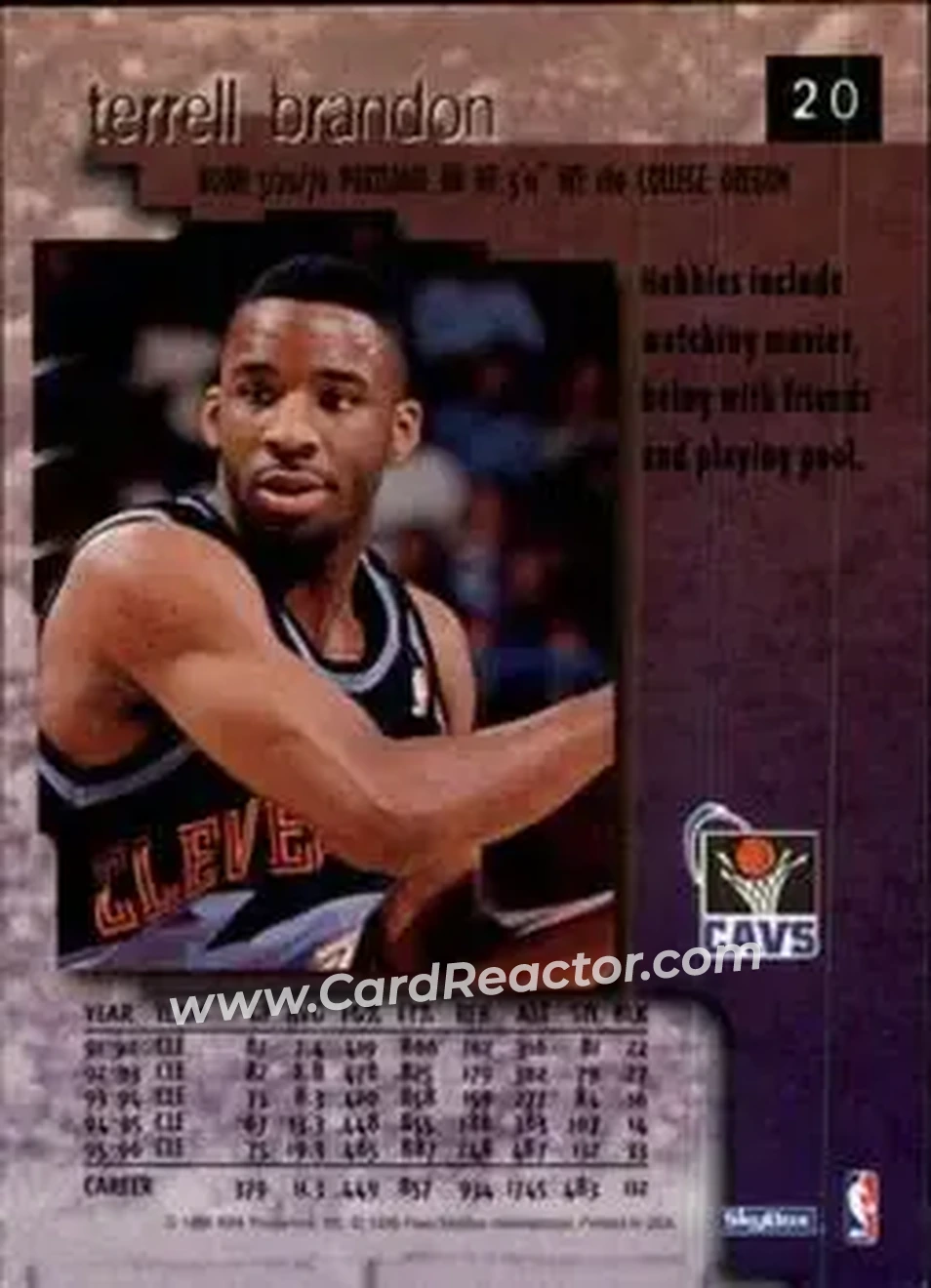 1996-97 SkyBox Premium #20 - Terrell Brandon - Cleveland Cavaliers - Back