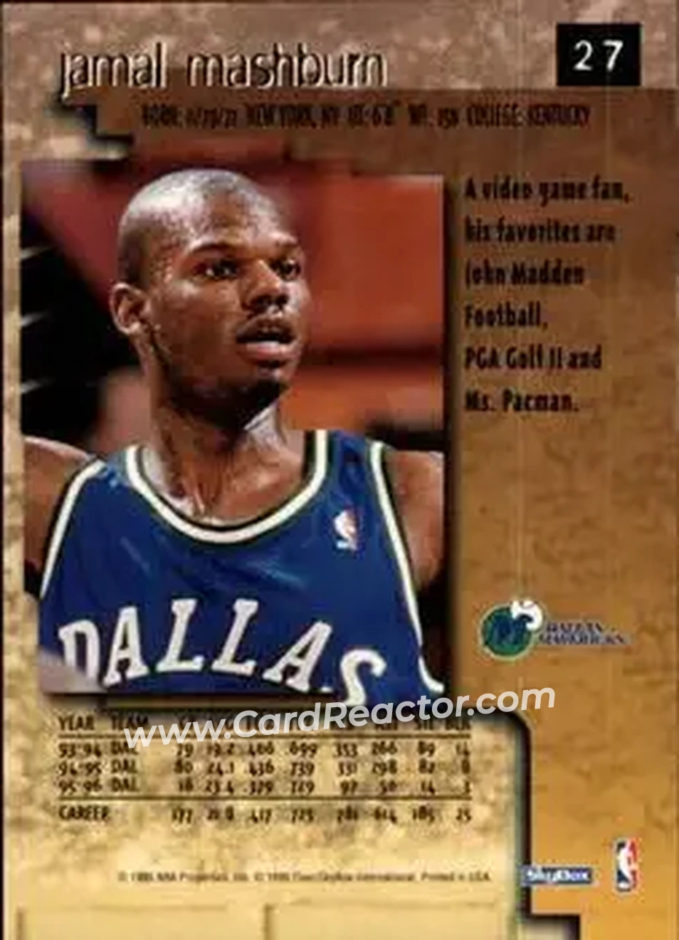 1996-97 SkyBox Premium #27 - Jamal Mashburn - Dallas Mavericks - Back