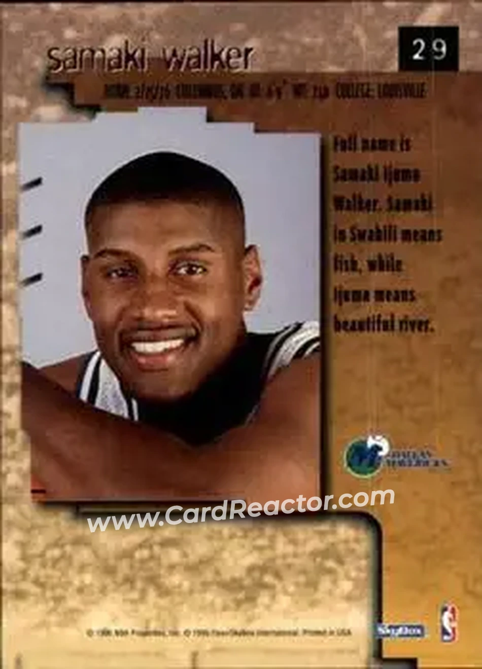 1996-97 SkyBox Premium #29 - Samaki Walker - Dallas Mavericks - Back