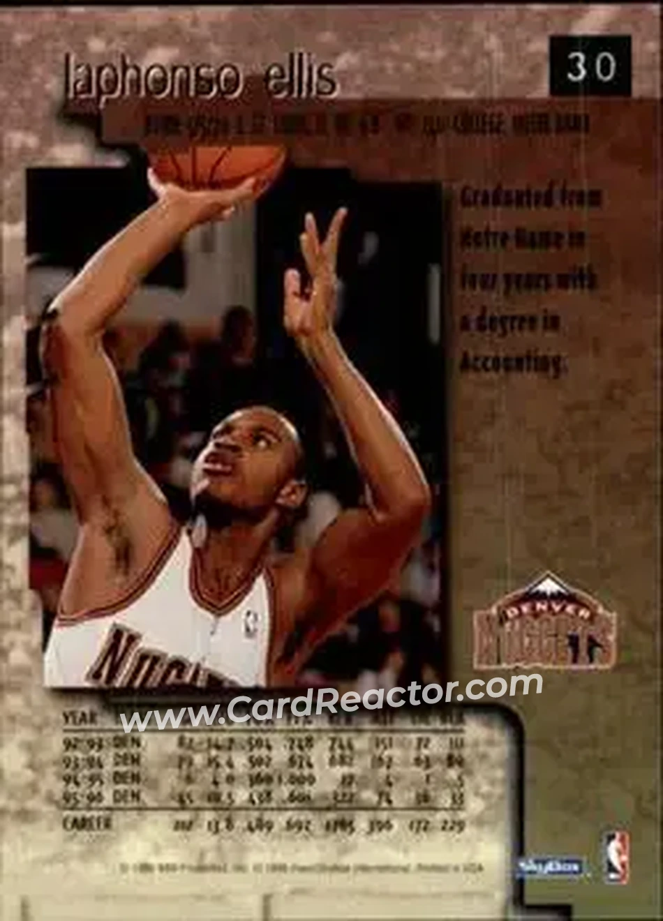 1996-97 SkyBox Premium #30 - LaPhonso Ellis - Denver Nuggets - Back