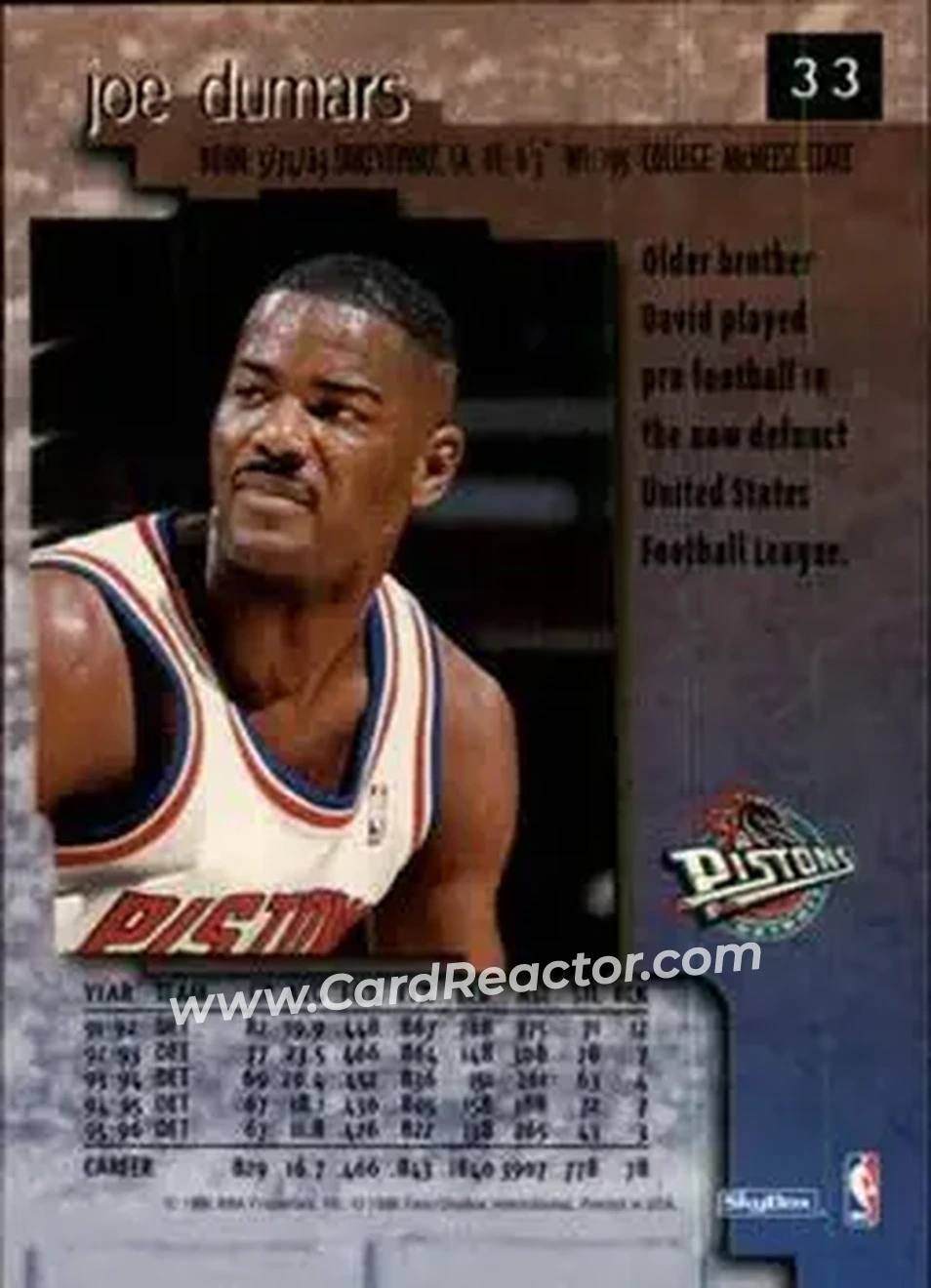 1996-97 SkyBox Premium #33 - Joe Dumars - Detroit Pistons - Back