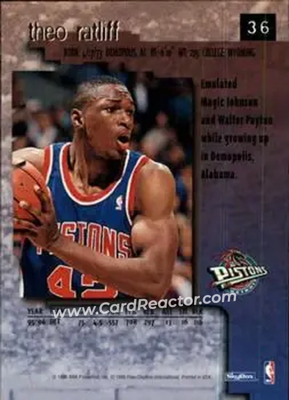 1996-97 SkyBox Premium #36 - Theo Ratliff - Detroit Pistons - Back