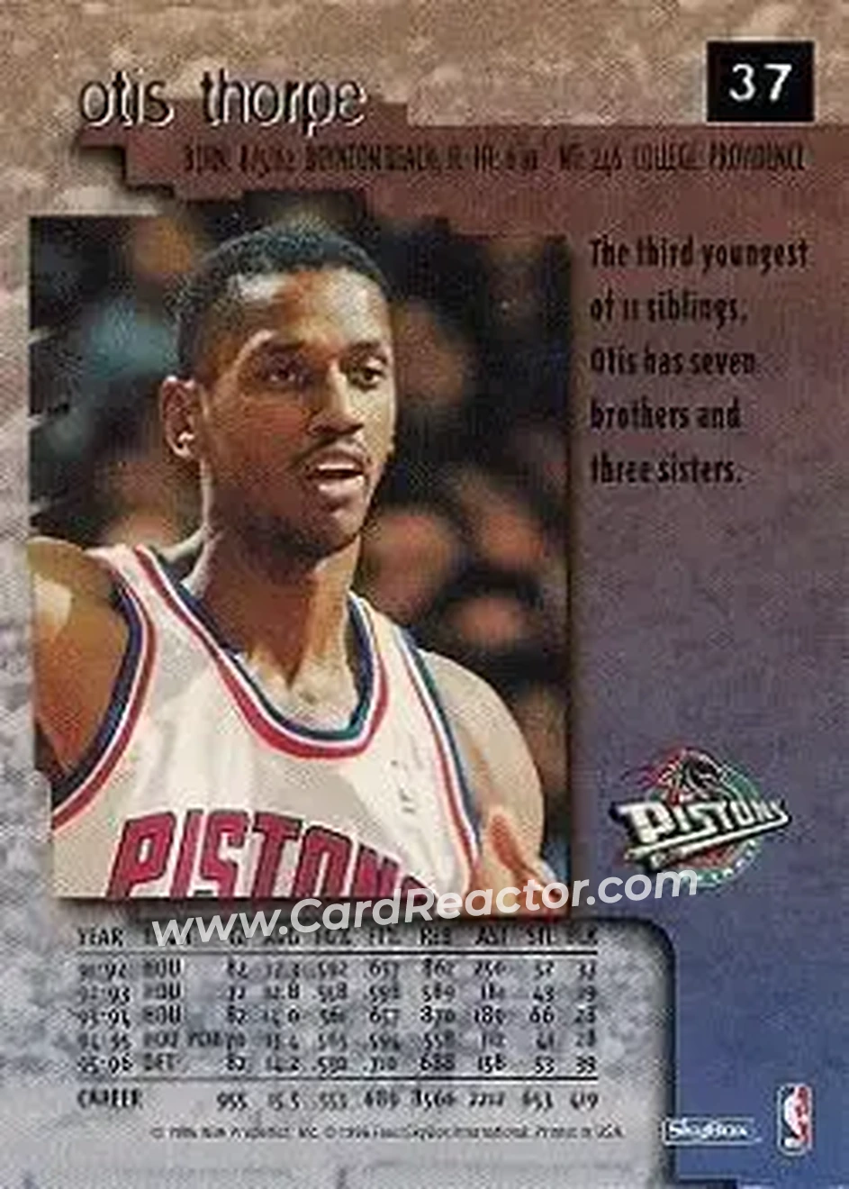 1996-97 SkyBox Premium #37 - Otis Thorpe - Detroit Pistons - Back