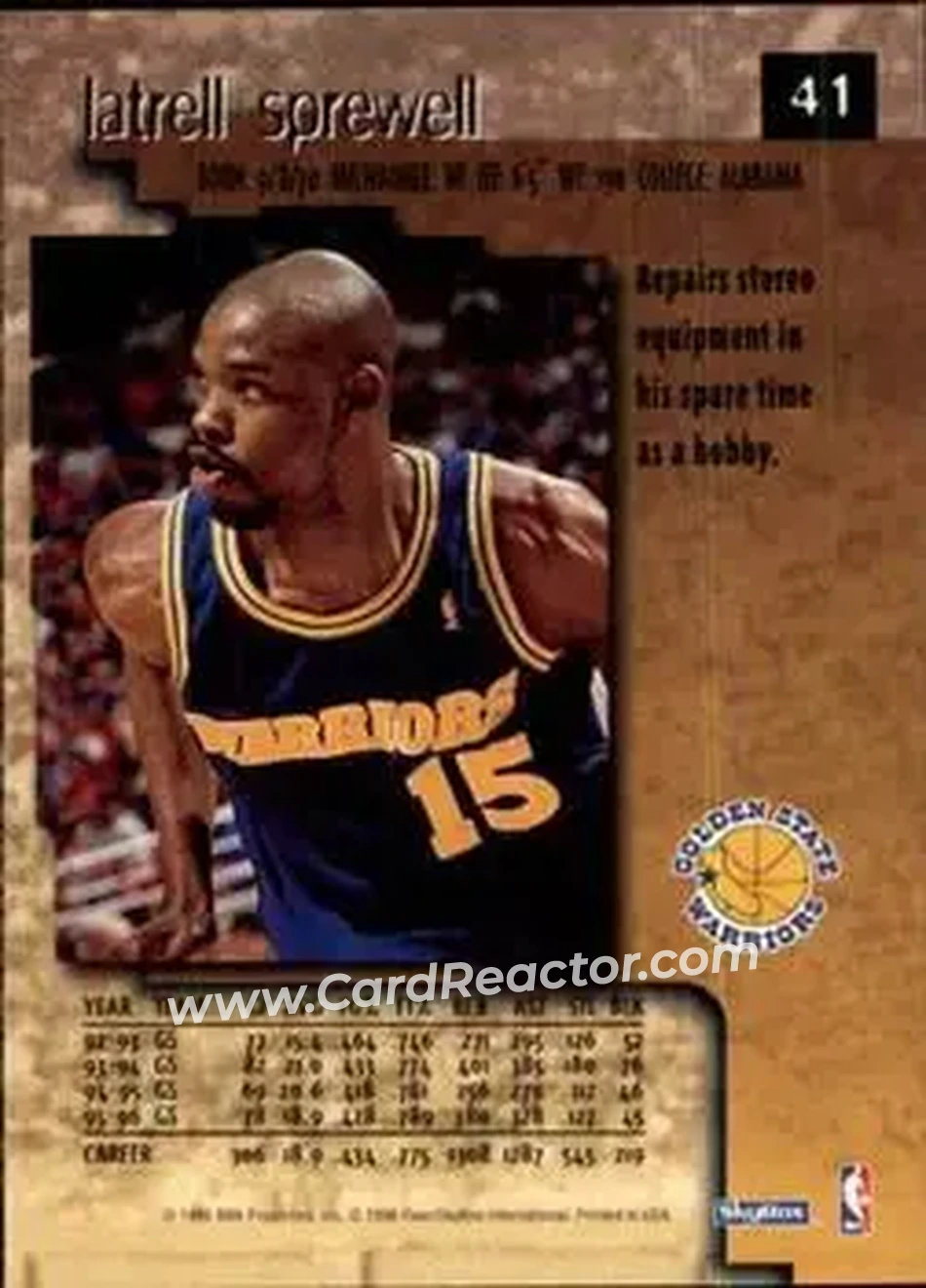 1996-97 SkyBox Premium #41 - Latrell Sprewell - Golden State Warriors - Back
