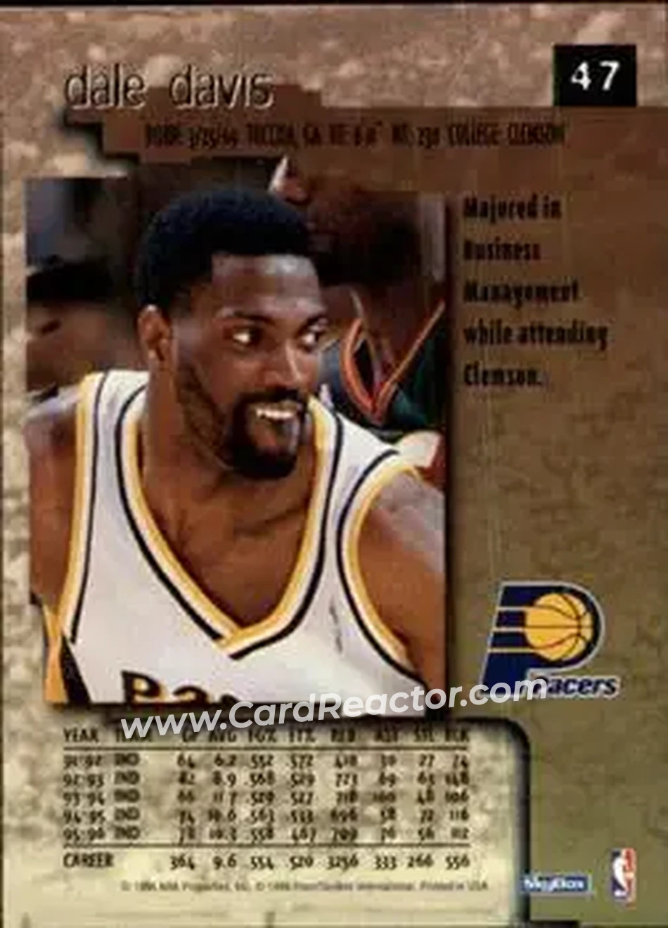 1996-97 SkyBox Premium #47 - Dale Davis - Indiana Pacers - Back