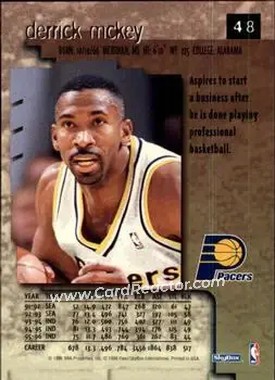 1996-97 SkyBox Premium #48 - Derrick McKey - Indiana Pacers - Back