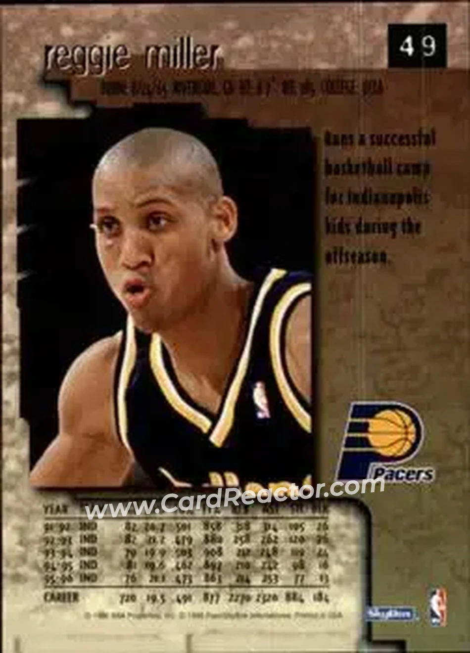 1996-97 SkyBox Premium #49 - Reggie Miller - Indiana Pacers - Back