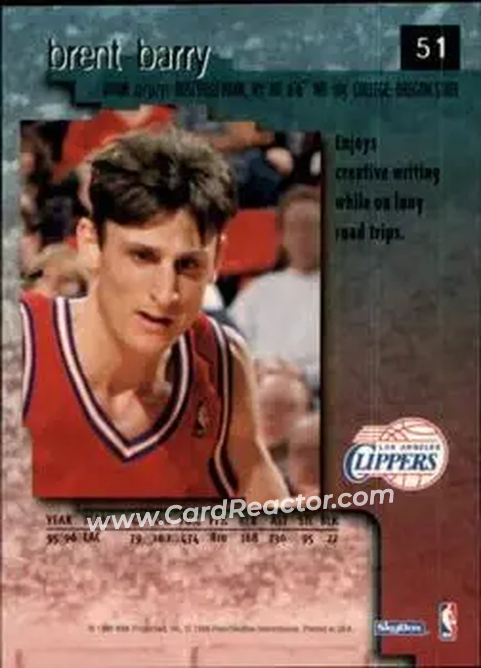 1996-97 SkyBox Premium #51 - Brent Barry - Los Angeles Clippers - Back