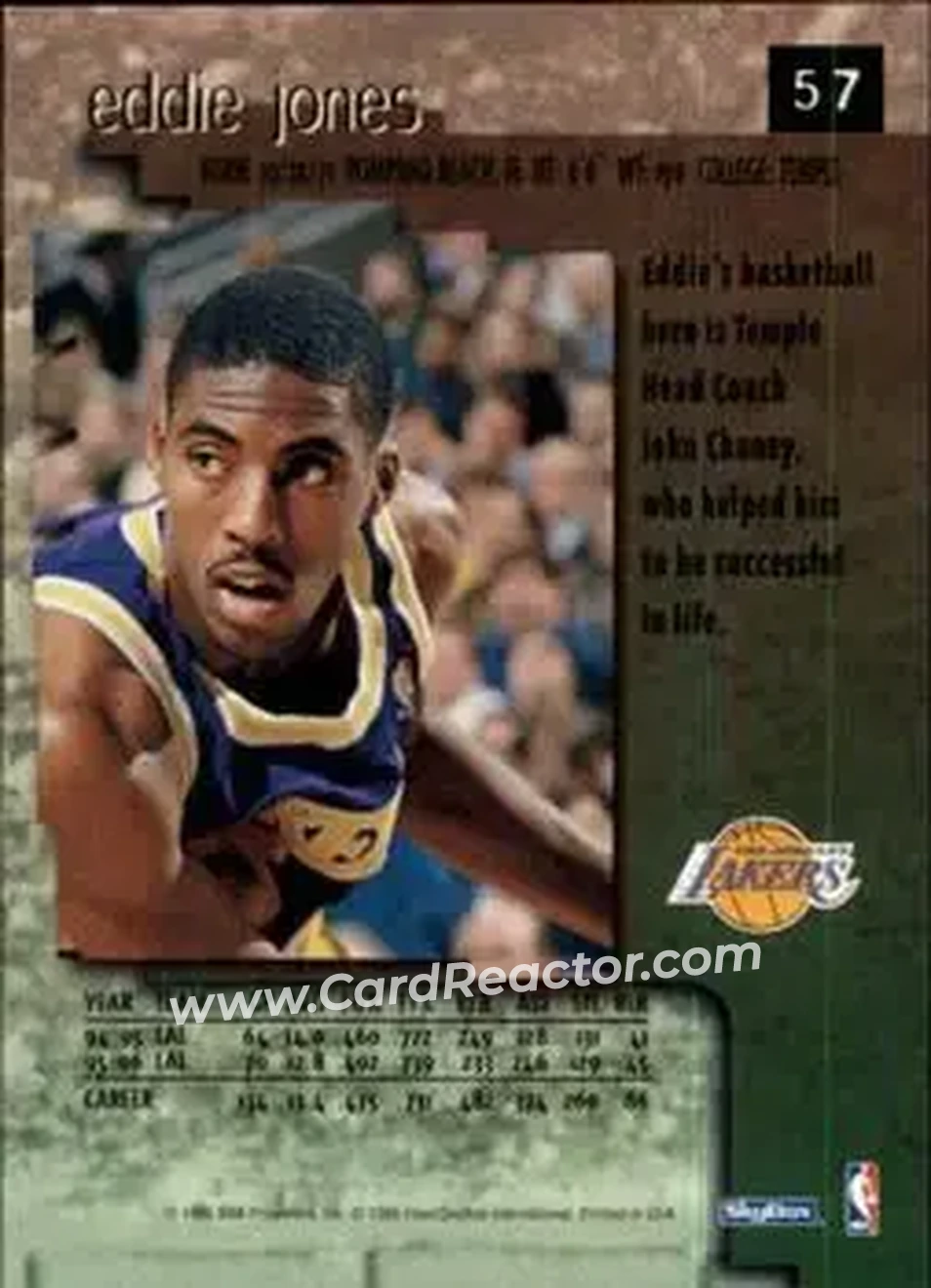 1996-97 SkyBox Premium #57 - Eddie Jones - Los Angeles Lakers - Back