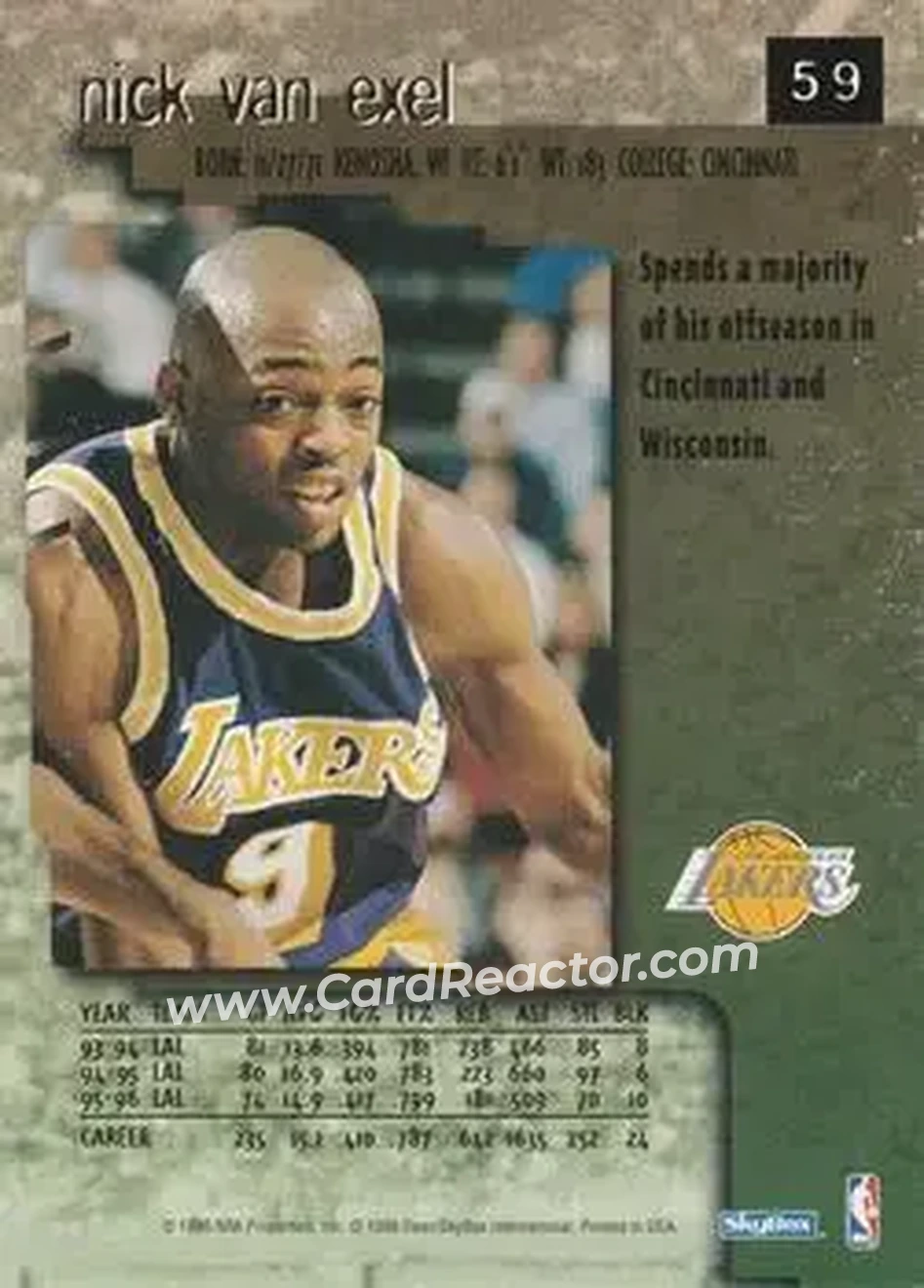 1996-97 SkyBox Premium #59 - Nick Van Exel - Los Angeles Lakers - Back