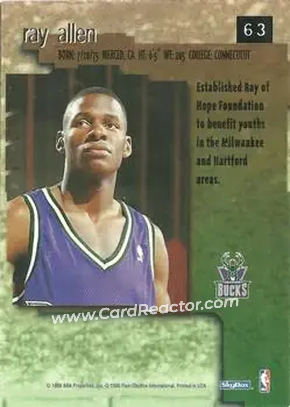 1996-97 SkyBox Premium #63 - Ray Allen - Milwaukee Bucks - Back