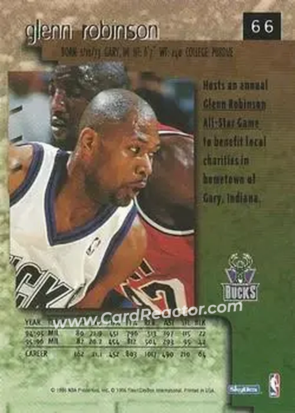 1996-97 SkyBox Premium #66 - Glenn Robinson - Milwaukee Bucks - Back