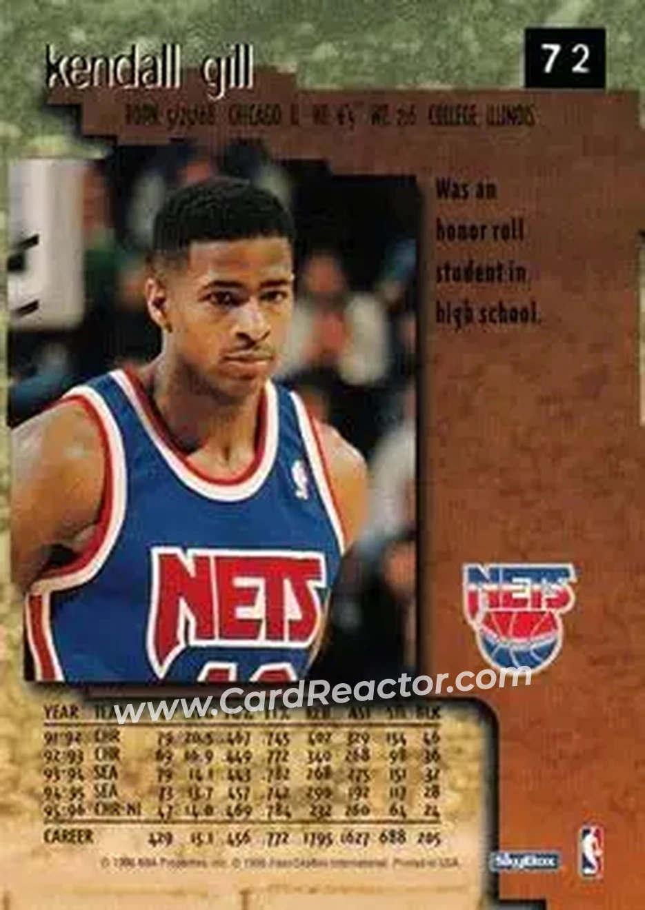 1996-97 SkyBox Premium #72 - Kendall Gill - New Jersey Nets - Back