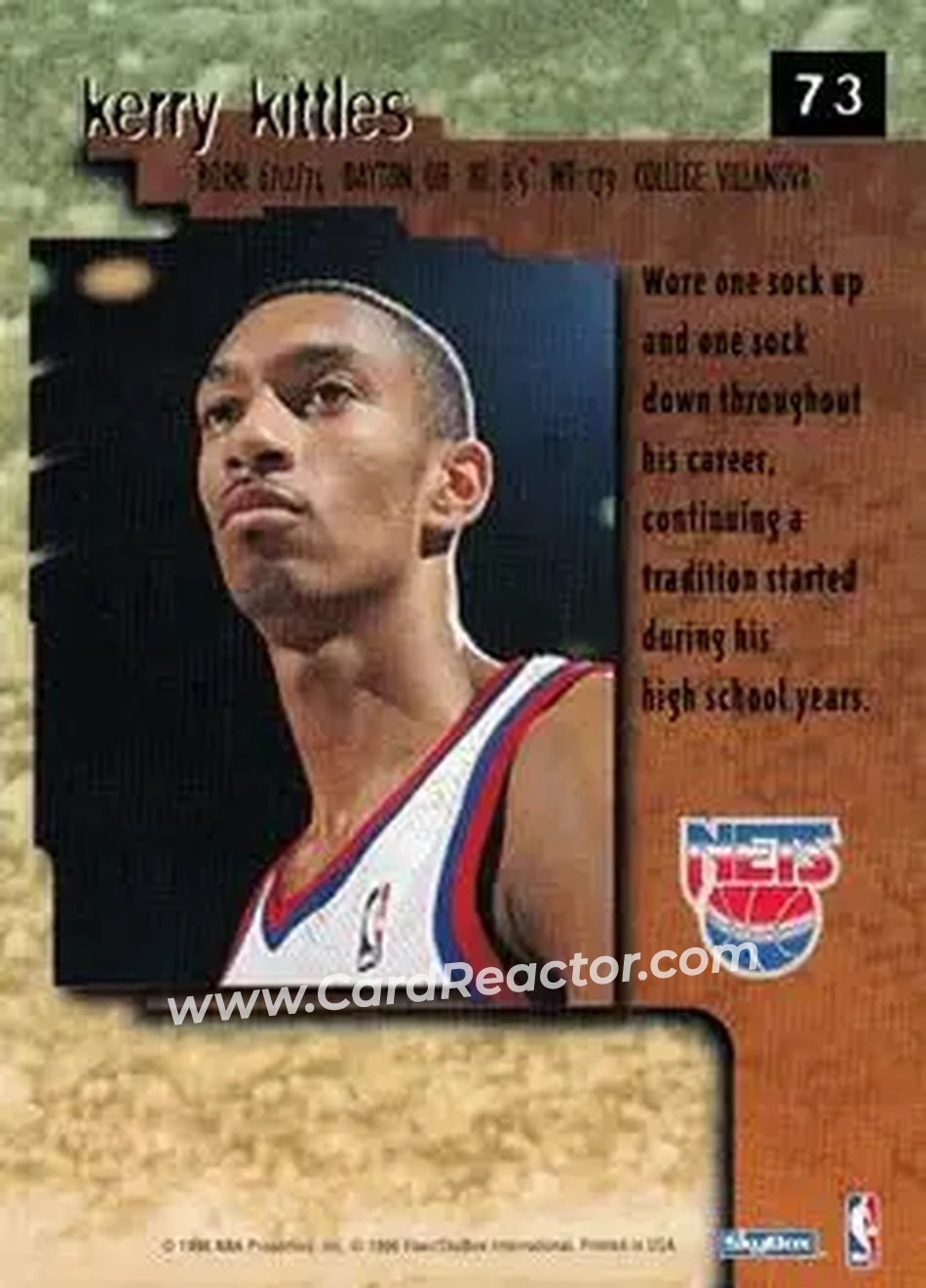 1996-97 SkyBox Premium #73 - Kerry Kittles - New Jersey Nets - Back