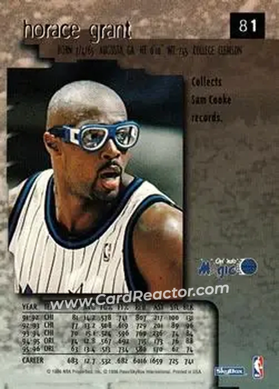1996-97 SkyBox Premium #81 - Horace Grant - Orlando Magic - Back
