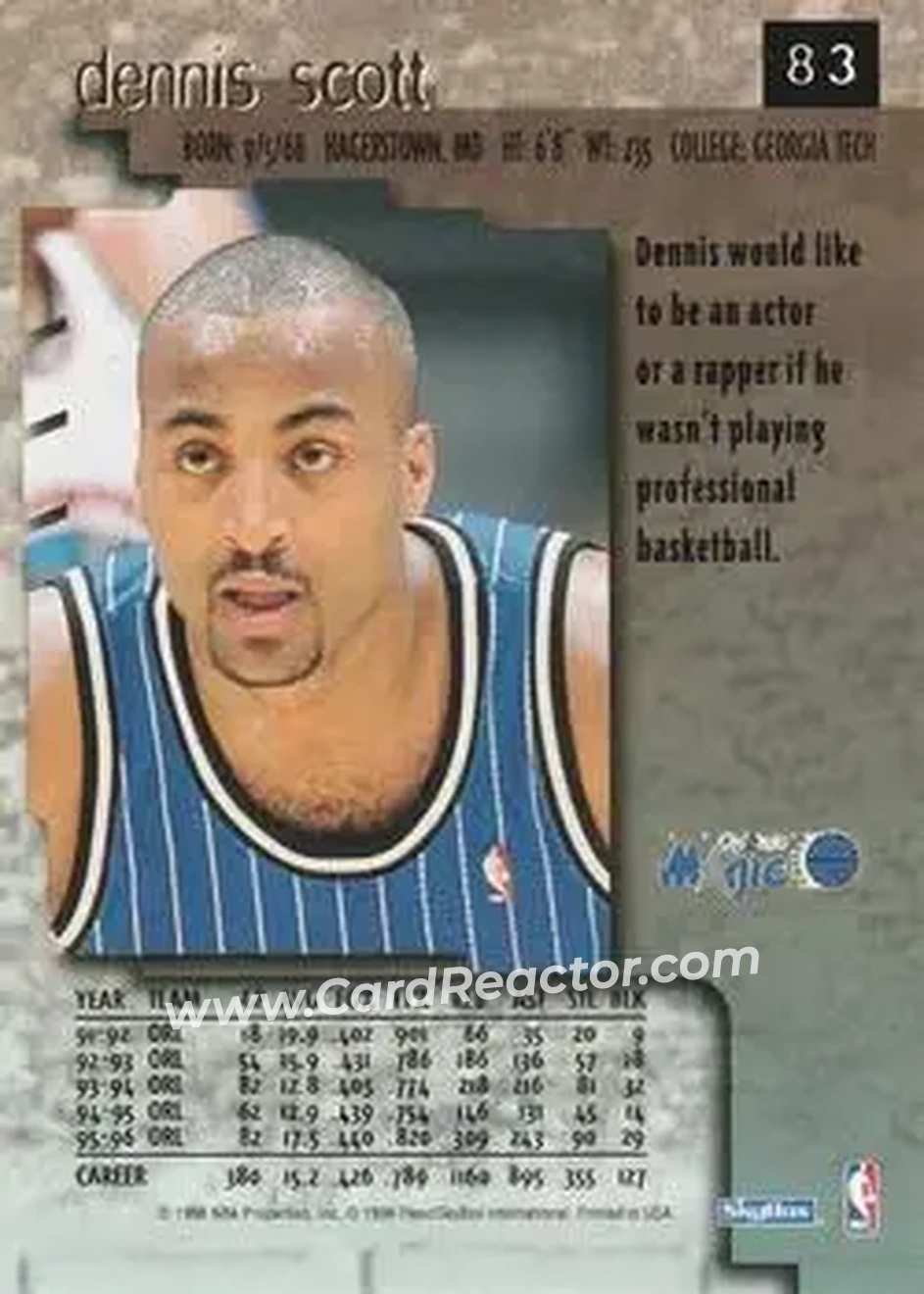 1996-97 SkyBox Premium #83 - Dennis Scott - Orlando Magic - Back 1996-97 SkyBox Premium #83 - Dennis Scott - Orlando Magic - Back