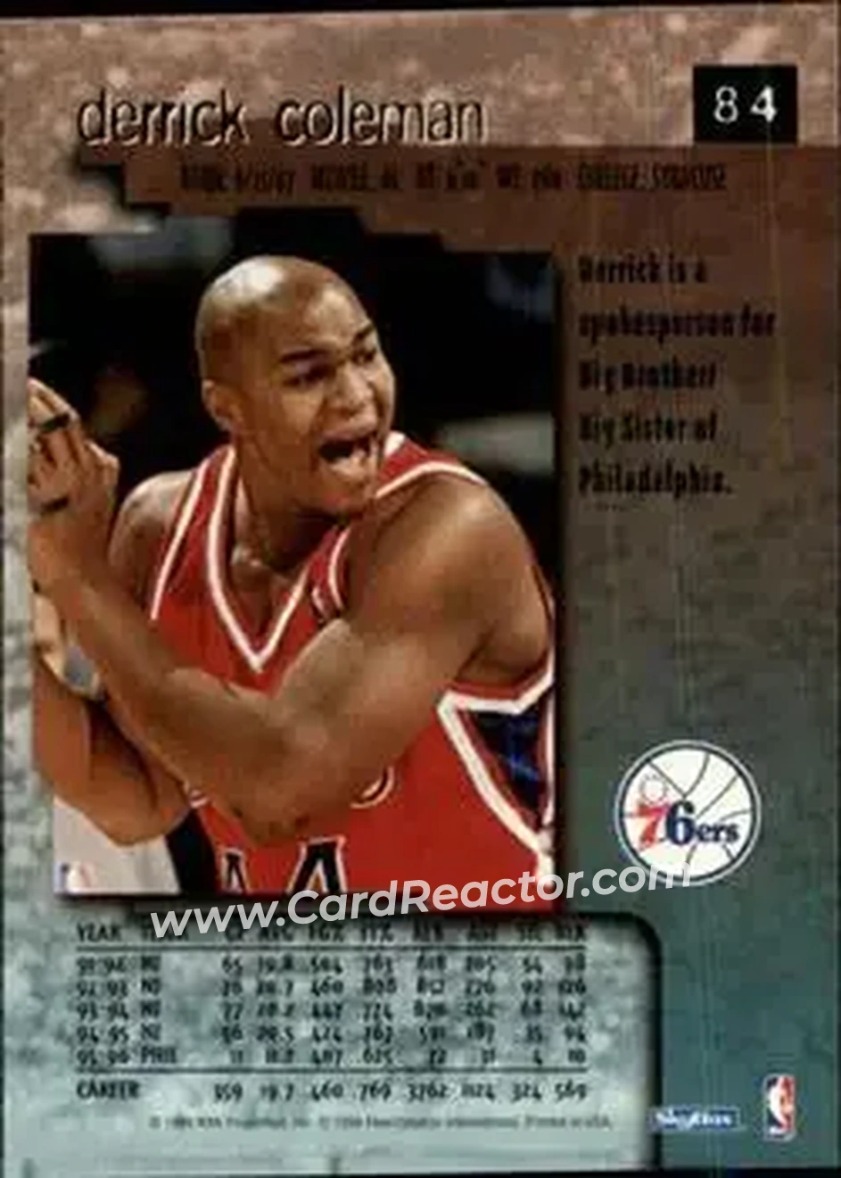1996-97 SkyBox Premium #84 - Derrick Coleman - Philadelphia 76ers - Back