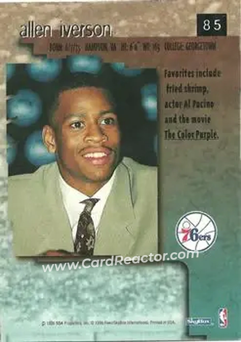1996-97 SkyBox Premium #85 - Allen Iverson - Philadelphia 76ers - Back