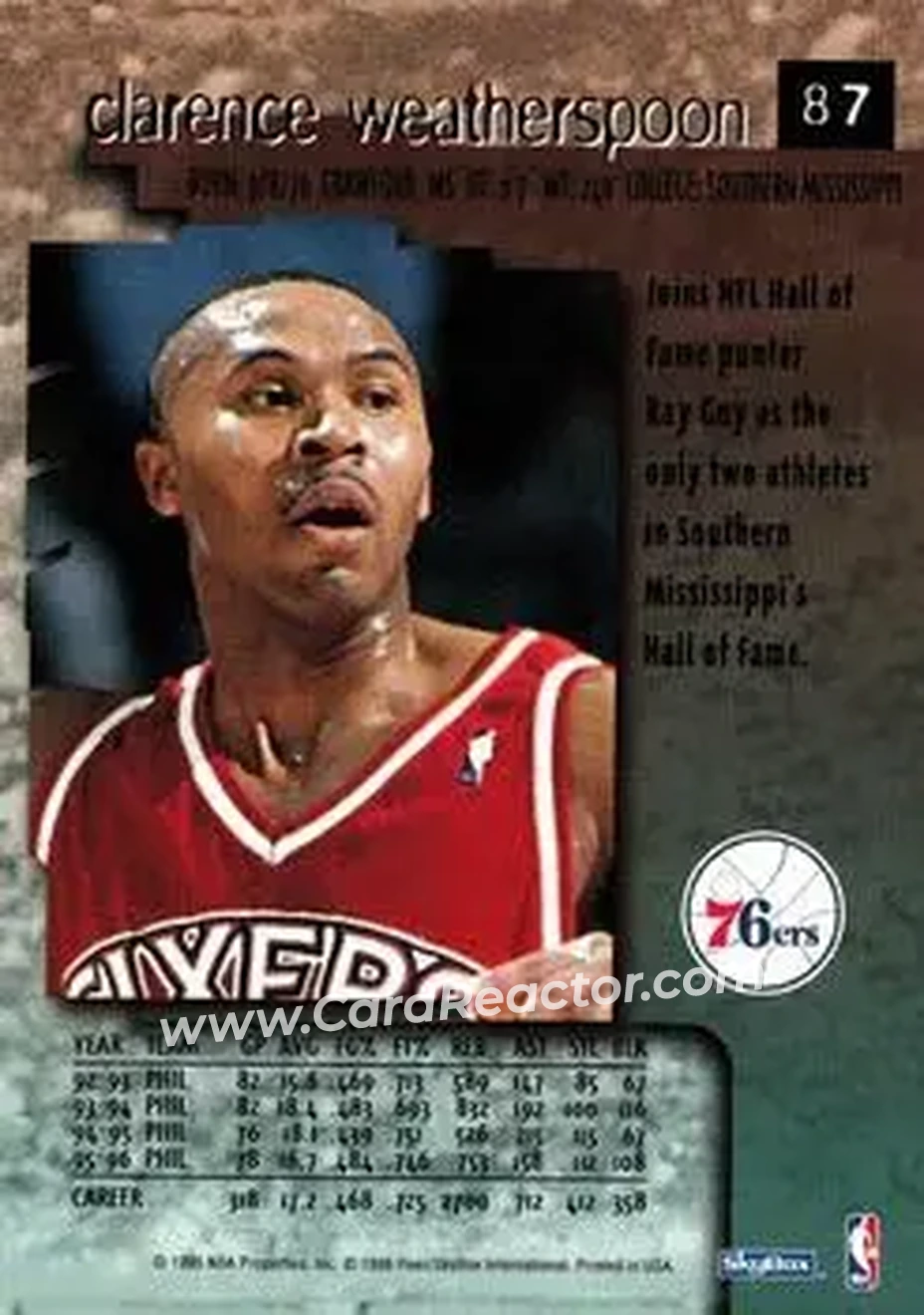 1996-97 SkyBox Premium #87 - Clarence Weatherspoon - Philadelphia 76ers - Back
