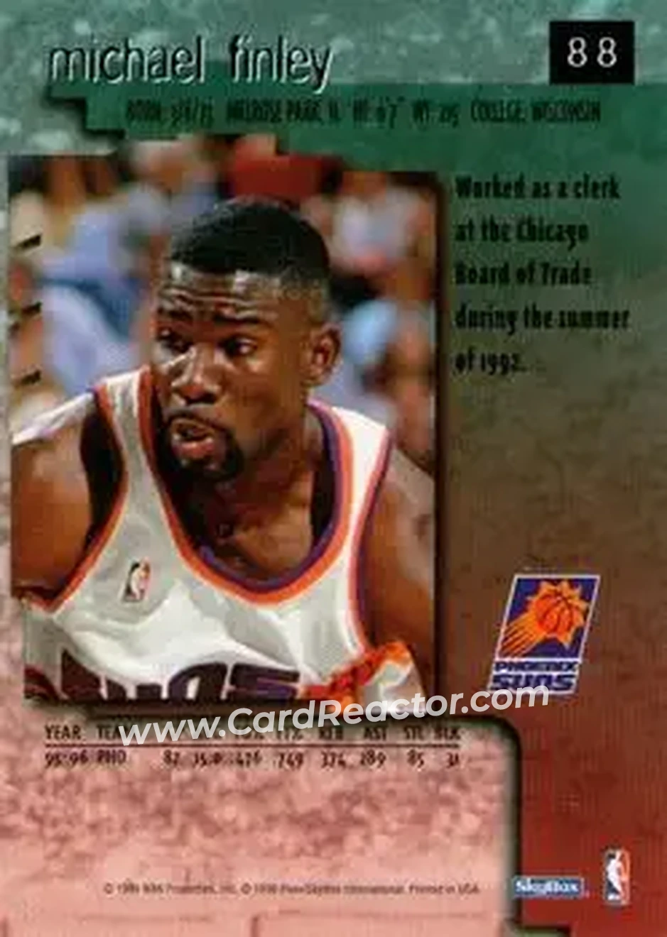 1996-97 SkyBox Premium #88 - Michael Finley - Phoenix Suns - Back