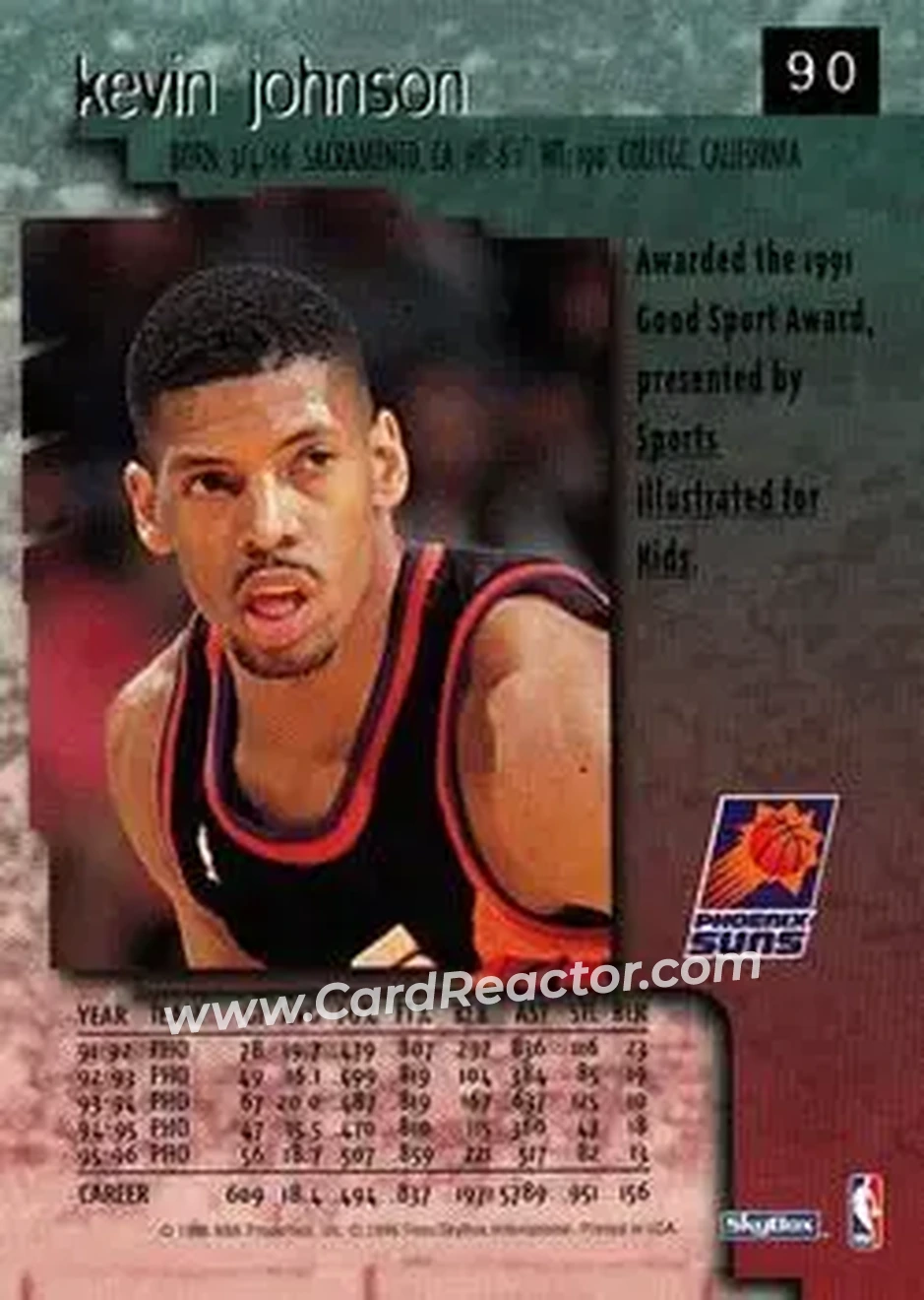 1996-97 SkyBox Premium #90 - Kevin Johnson - Phoenix Suns - Back