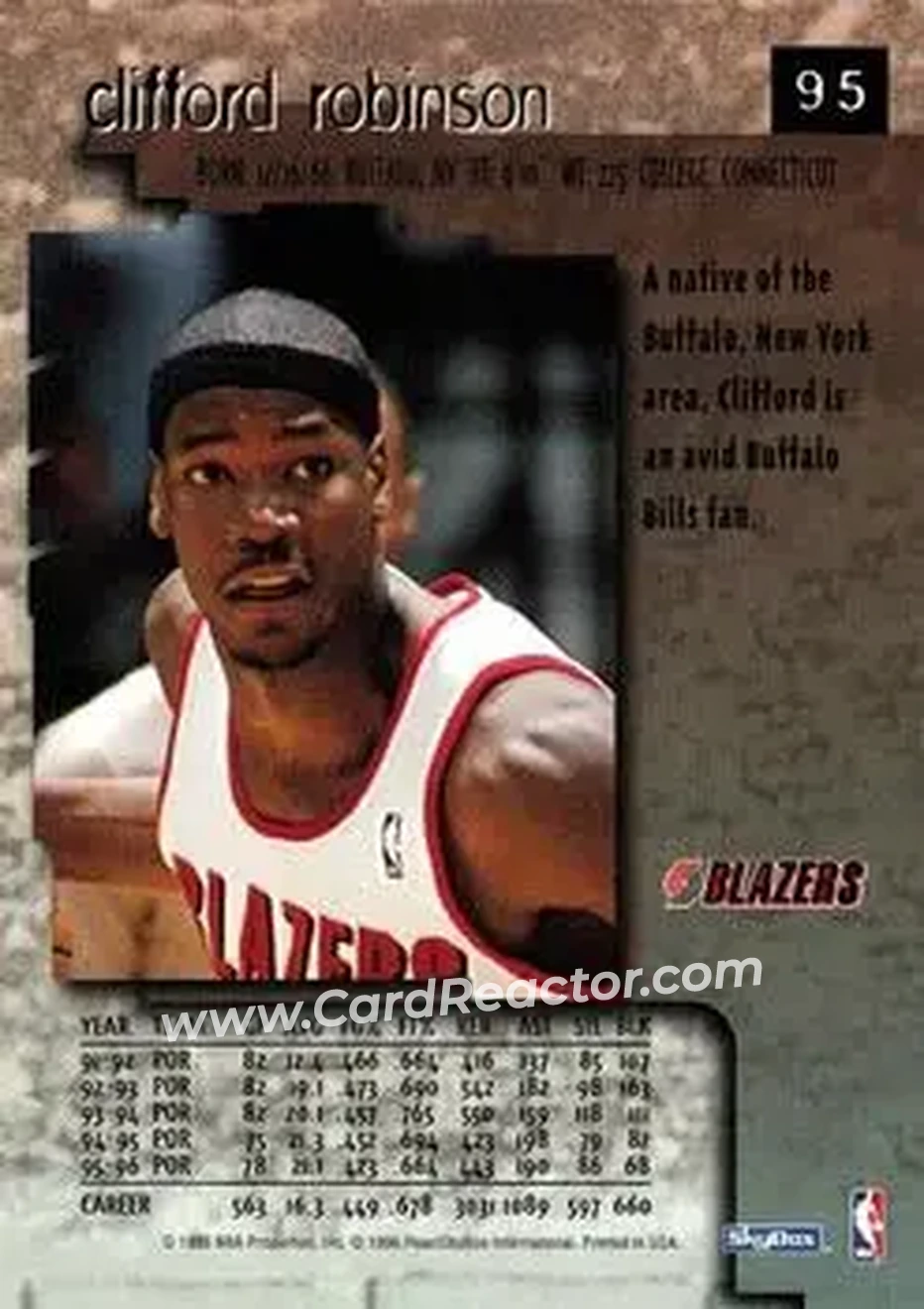 1996-97 SkyBox Premium #95 - Clifford Robinson - Portland Trail Blazers - Back