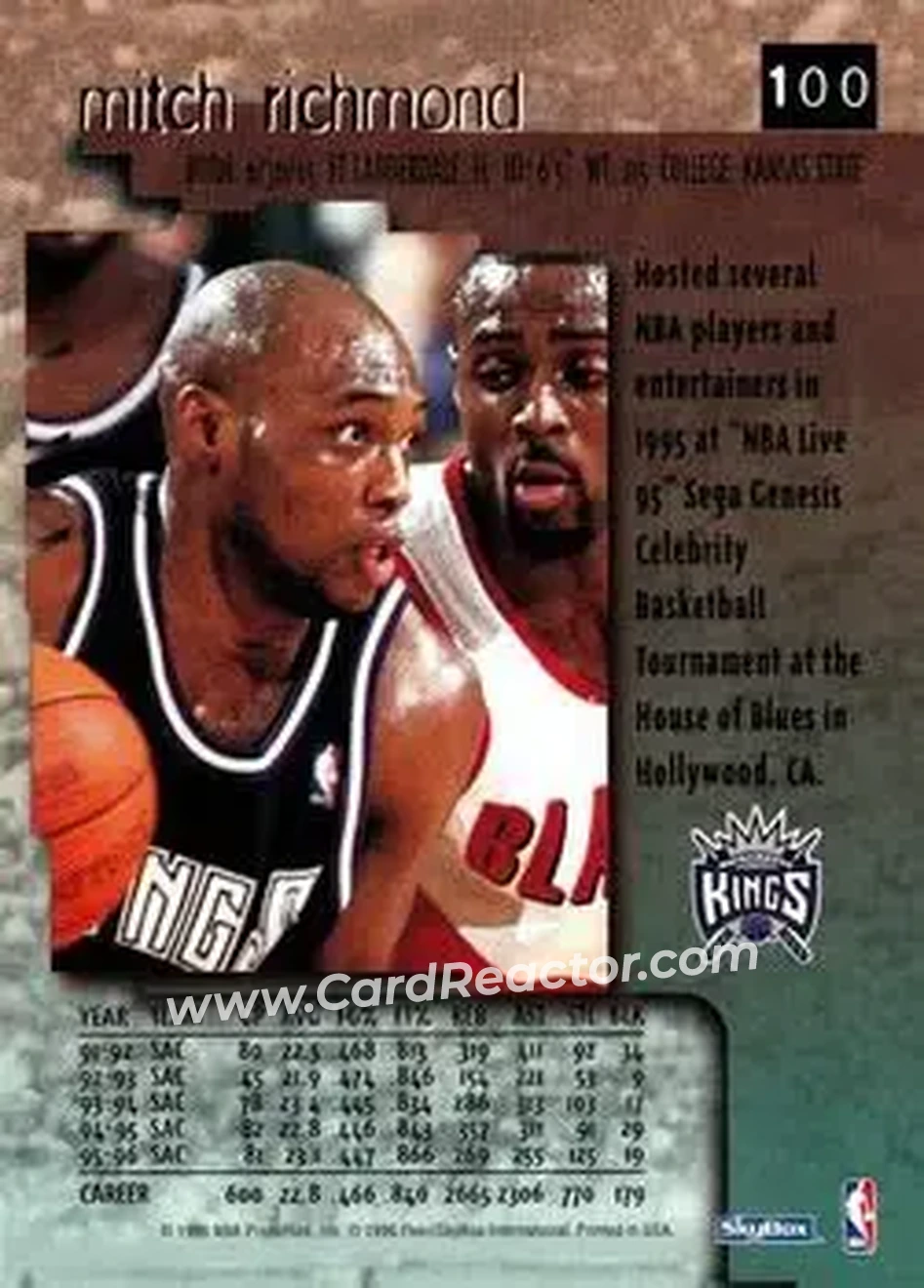 1996-97 SkyBox Premium #100 - Mitch Richmond - Sacramento Kings - Back