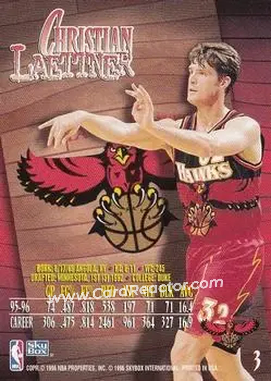 1996-97 SkyBox Z-Force #3 - Christian Laettner - Atlanta Hawks - Back