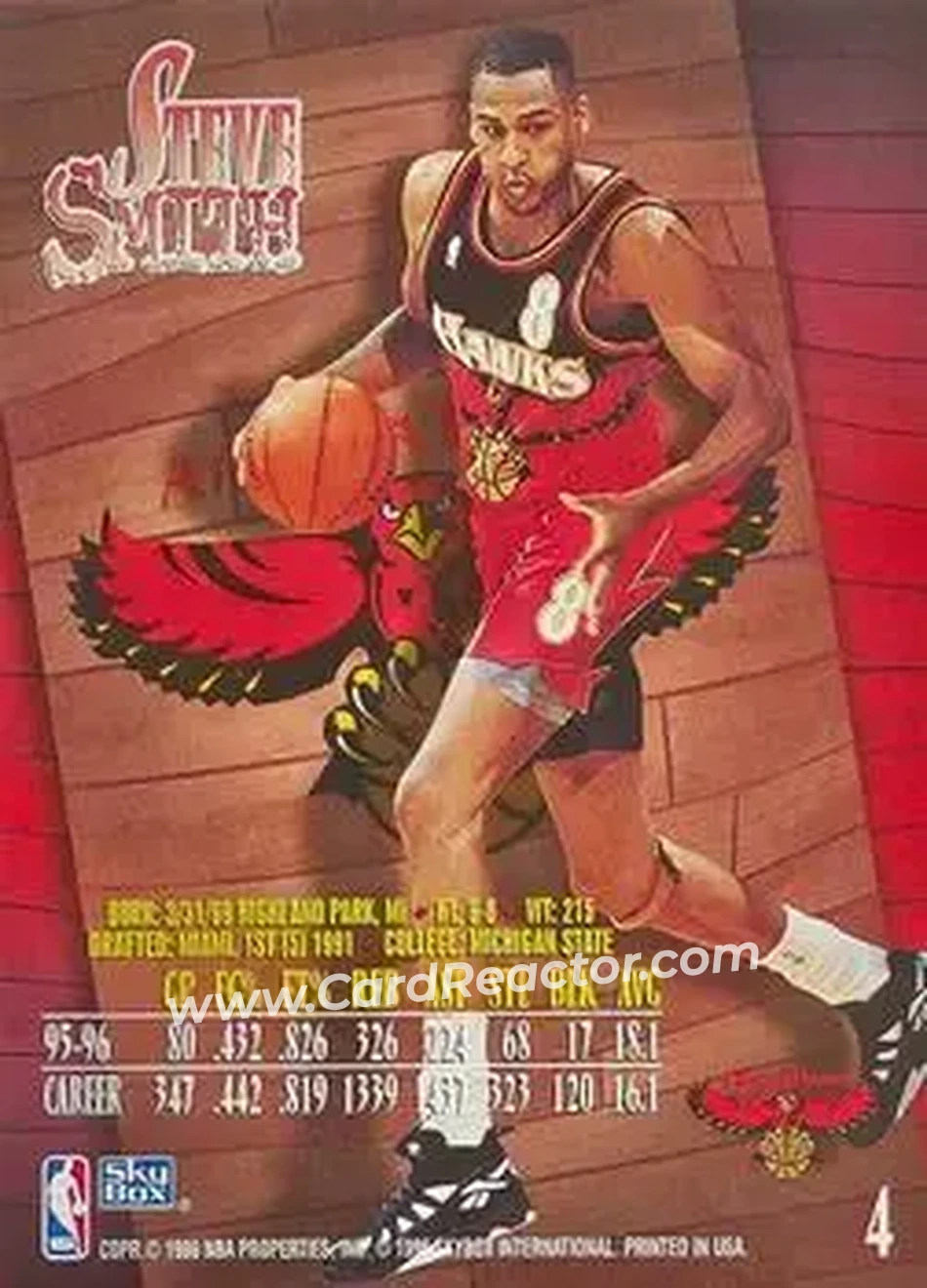 1996-97 SkyBox Z-Force #4 - Steve Smith - Atlanta Hawks - Back
