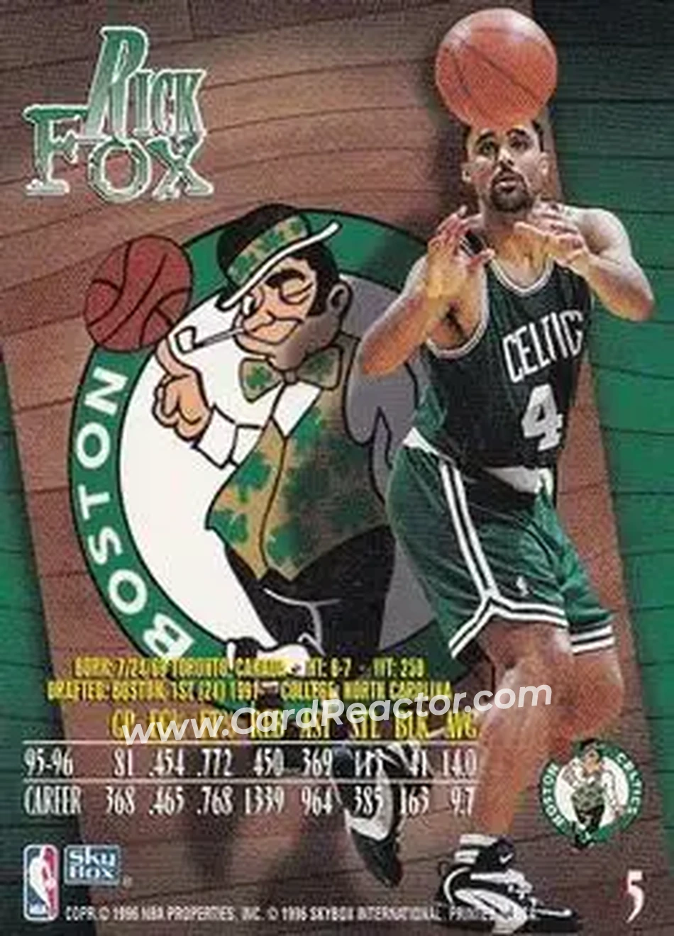 1996-97 SkyBox Z-Force #5 - Rick Fox - Boston Celtics - Back