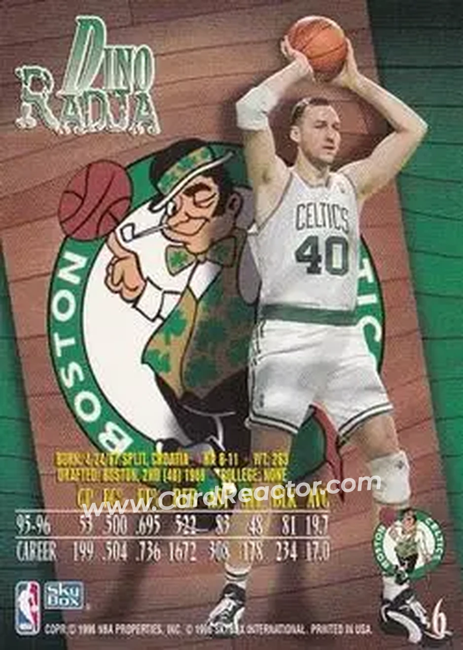 1996-97 SkyBox Z-Force #6 - Dino Radja - Boston Celtics - Back