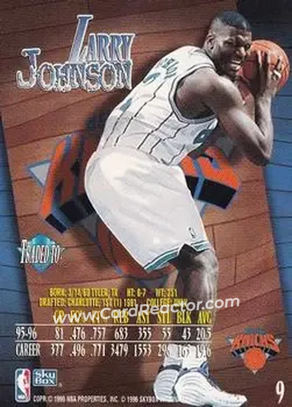 1996-97 SkyBox Z-Force #9 - Larry Johnson - New York Knicks - Back