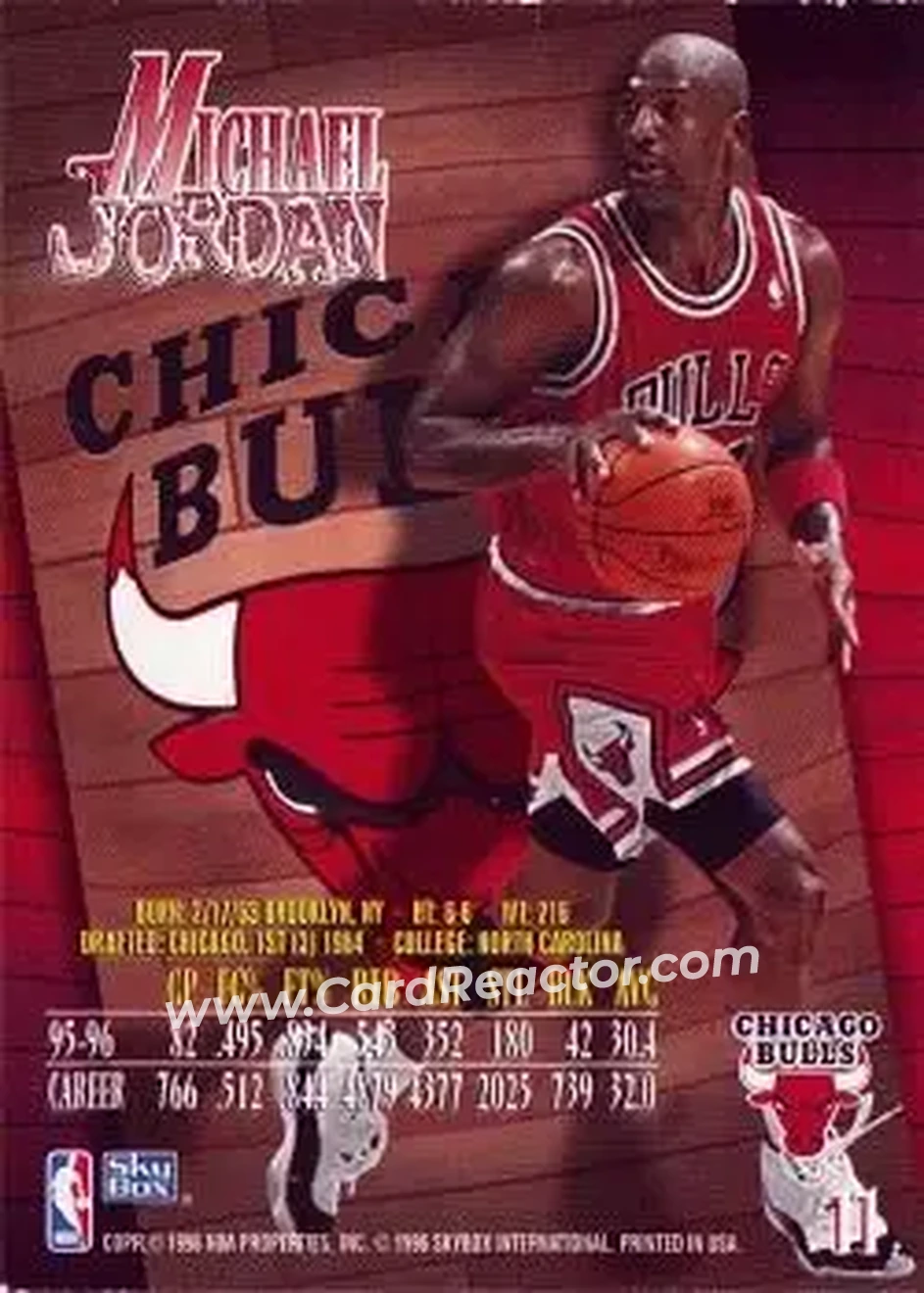 1996-97 SkyBox Z-Force #11 - Michael Jordan - Chicago Bulls - Back