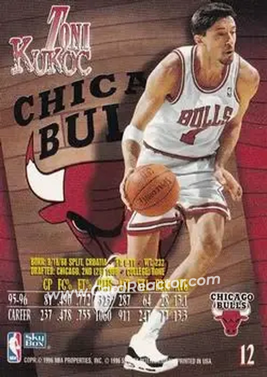 1996-97 SkyBox Z-Force #12 - Toni Kukoc - Chicago Bulls - Back
