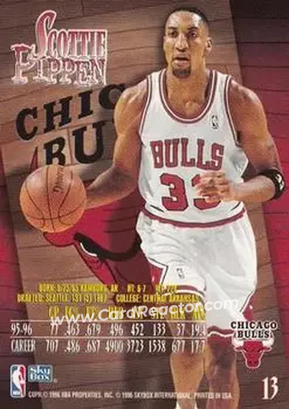 1996-97 SkyBox Z-Force #13 - Scottie Pippen - Chicago Bulls - Back