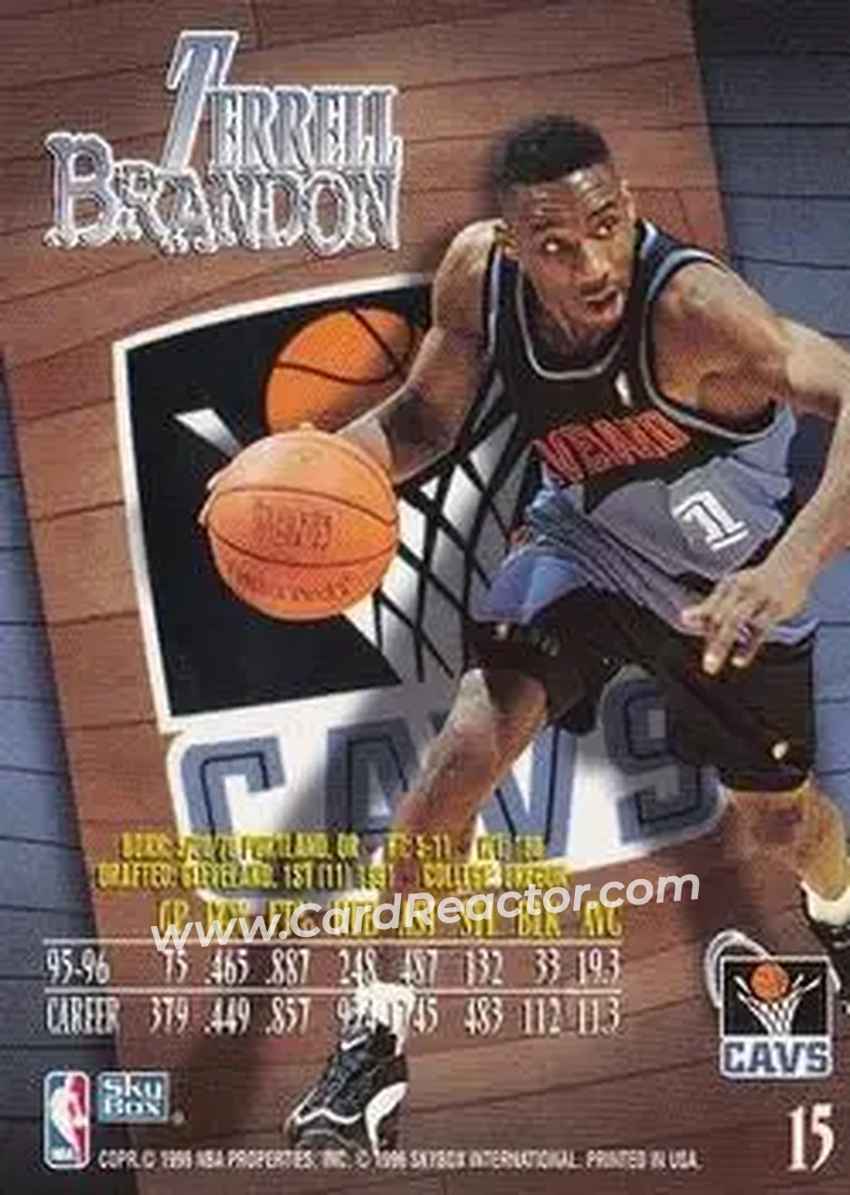 1996-97 SkyBox Z-Force #15 - Terrell Brandon - Cleveland Cavaliers - Back