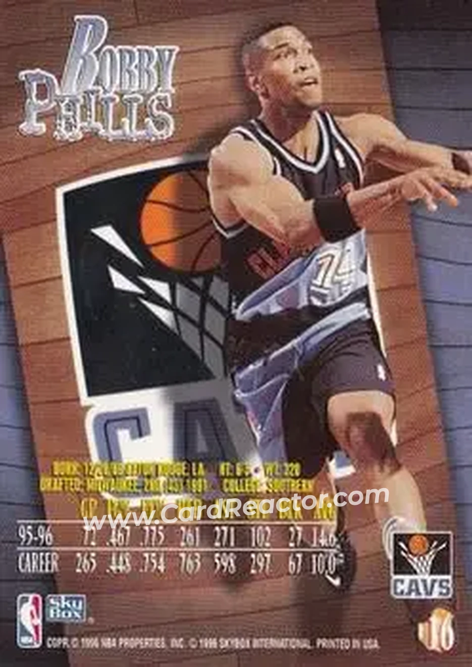1996-97 SkyBox Z-Force #16 - Bobby Phills - Cleveland Cavaliers - Back
