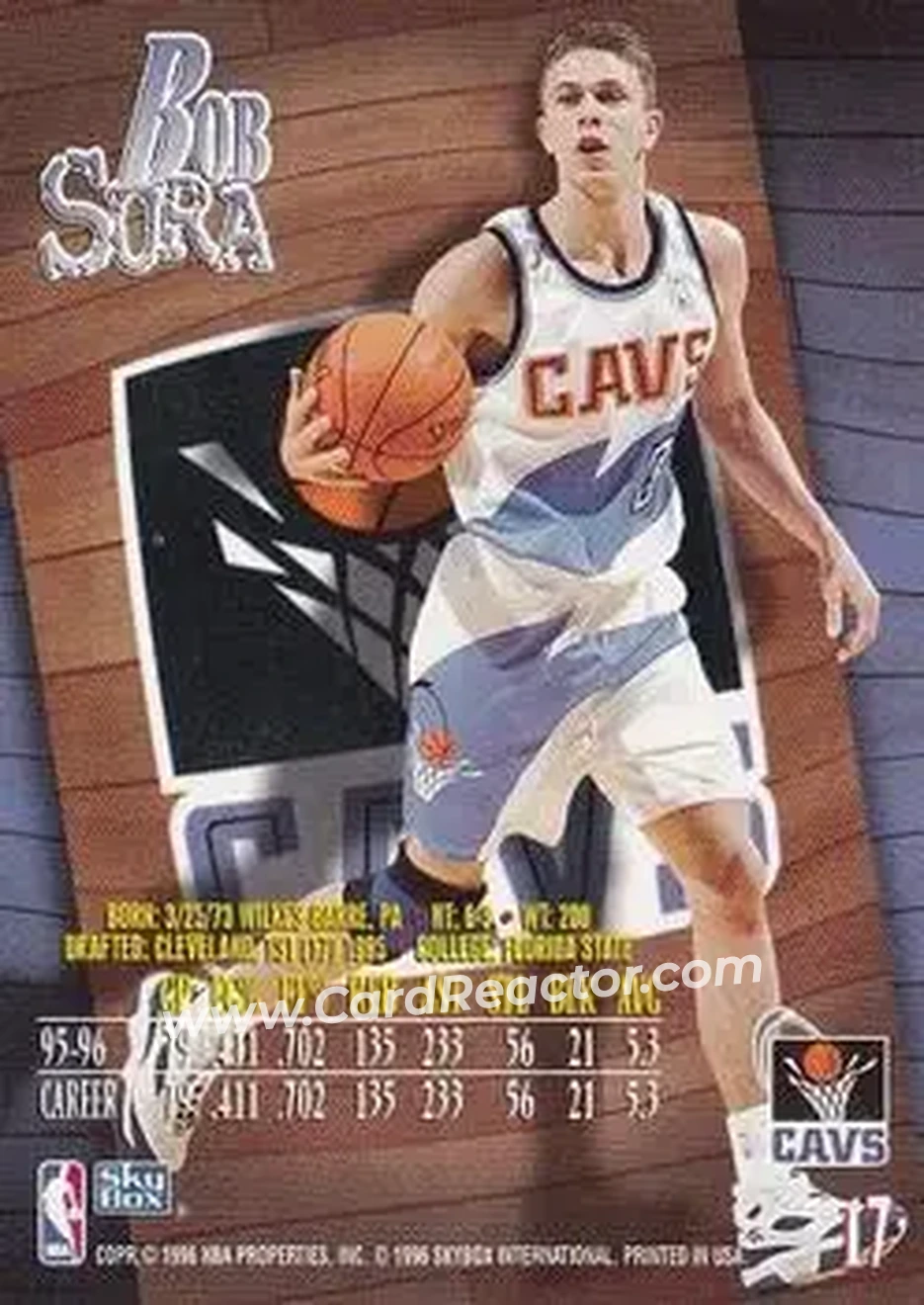1996-97 SkyBox Z-Force #17 - Bob Sura - Cleveland Cavaliers - Back