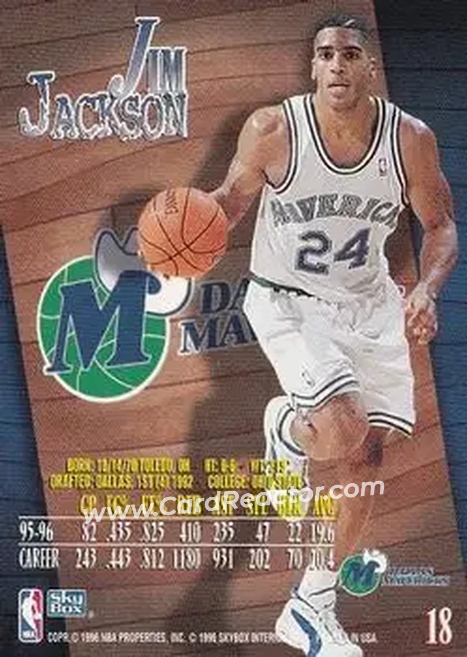 1996-97 SkyBox Z-Force #18 - Jim Jackson - Dallas Mavericks - Back