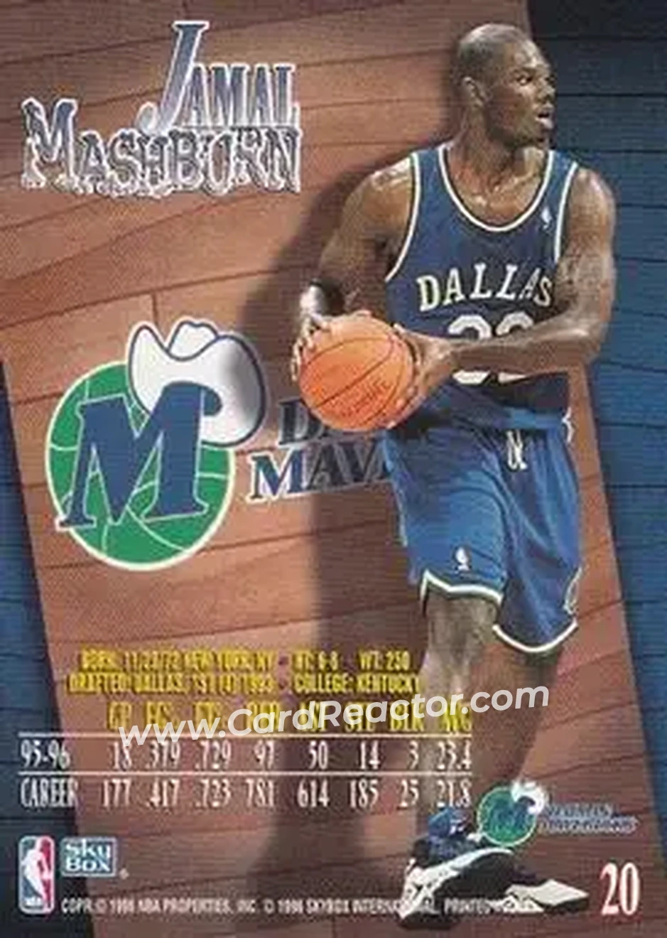 1996-97 SkyBox Z-Force #20 - Jamal Mashburn - Dallas Mavericks - Back
