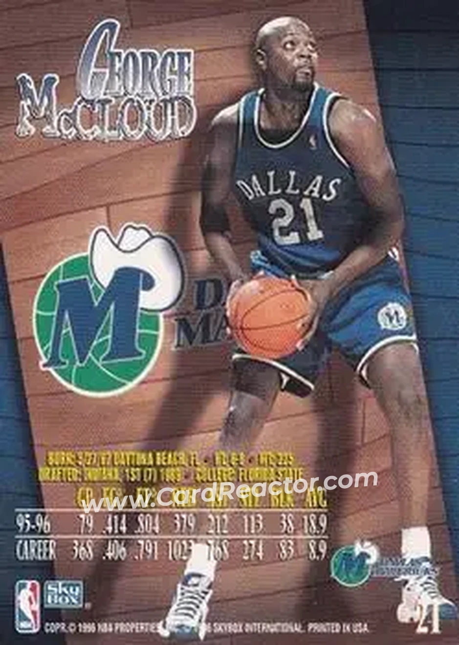 1996-97 SkyBox Z-Force #21 - George McCloud - Dallas Mavericks - Back