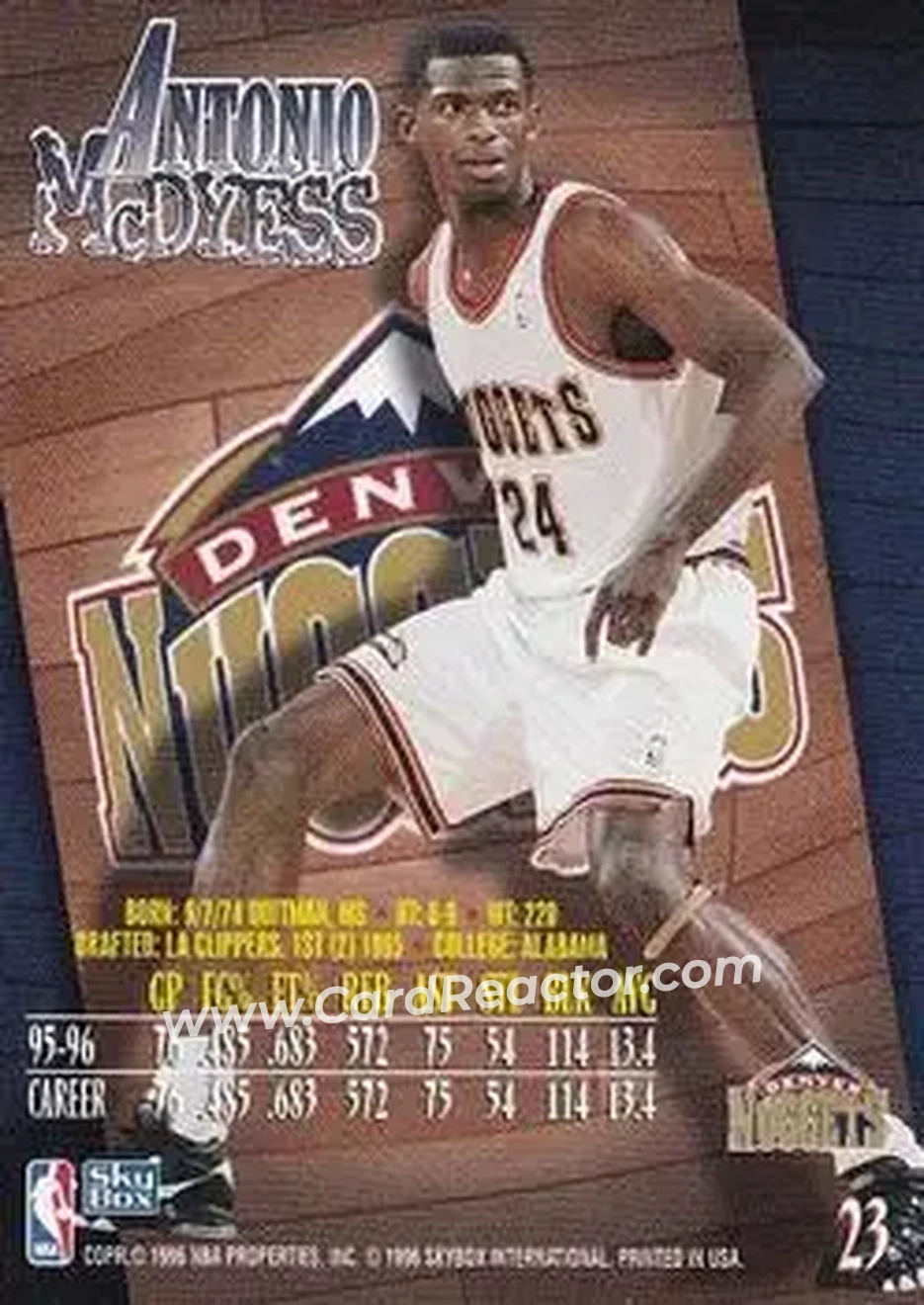 1996-97 SkyBox Z-Force #23 - Antonio McDyess - Denver Nuggets - Back