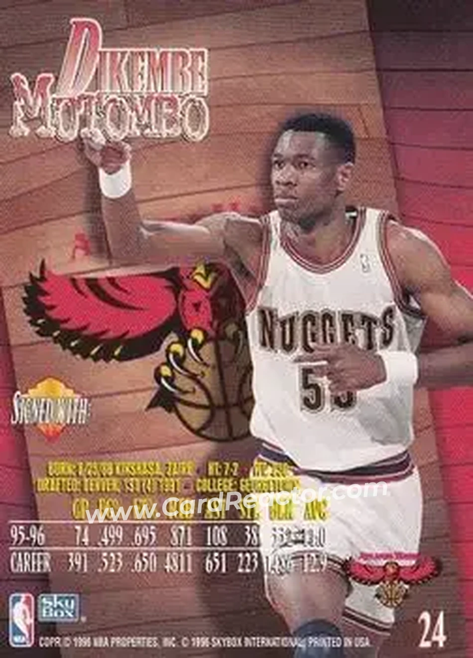 1996-97 SkyBox Z-Force #24 - Dikembe Mutombo - Atlanta Hawks - Back