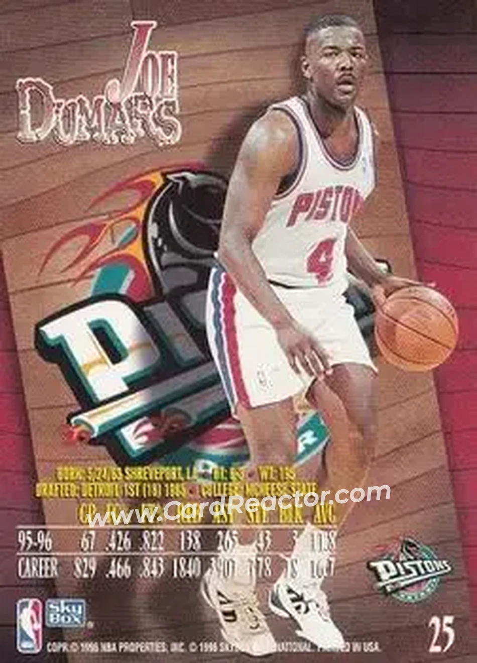 1996-97 SkyBox Z-Force #25 - Joe Dumars - Detroit Pistons - Back