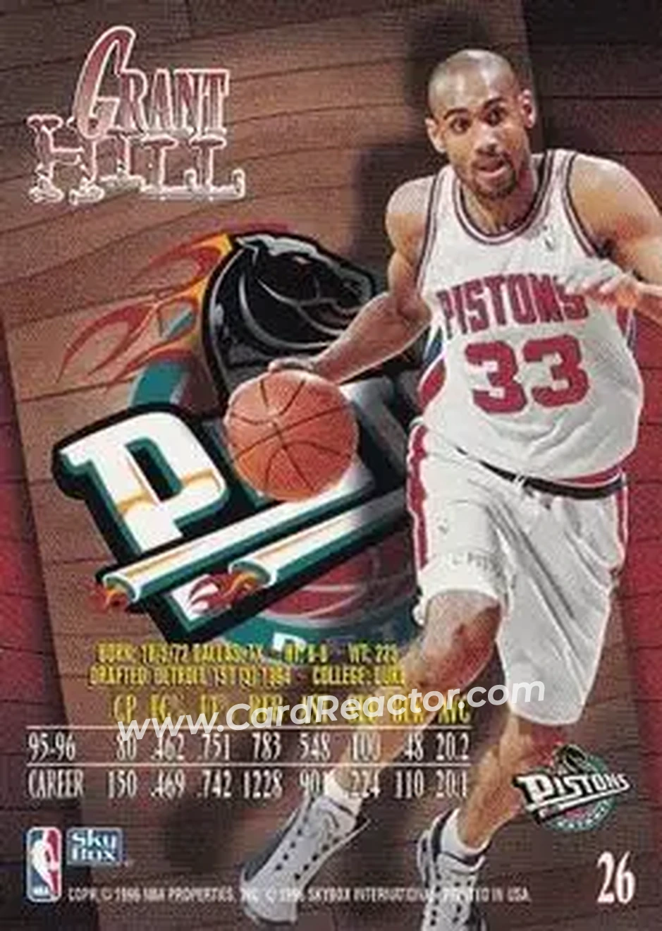1996-97 SkyBox Z-Force #26 - Grant Hill - Detroit Pistons - Back