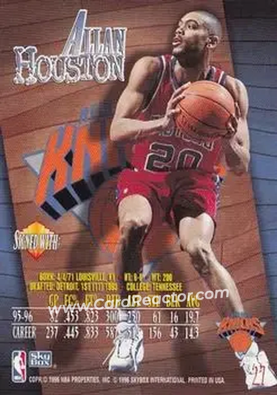 1996-97 SkyBox Z-Force #27 - Allan Houston - New York Knicks - Back
