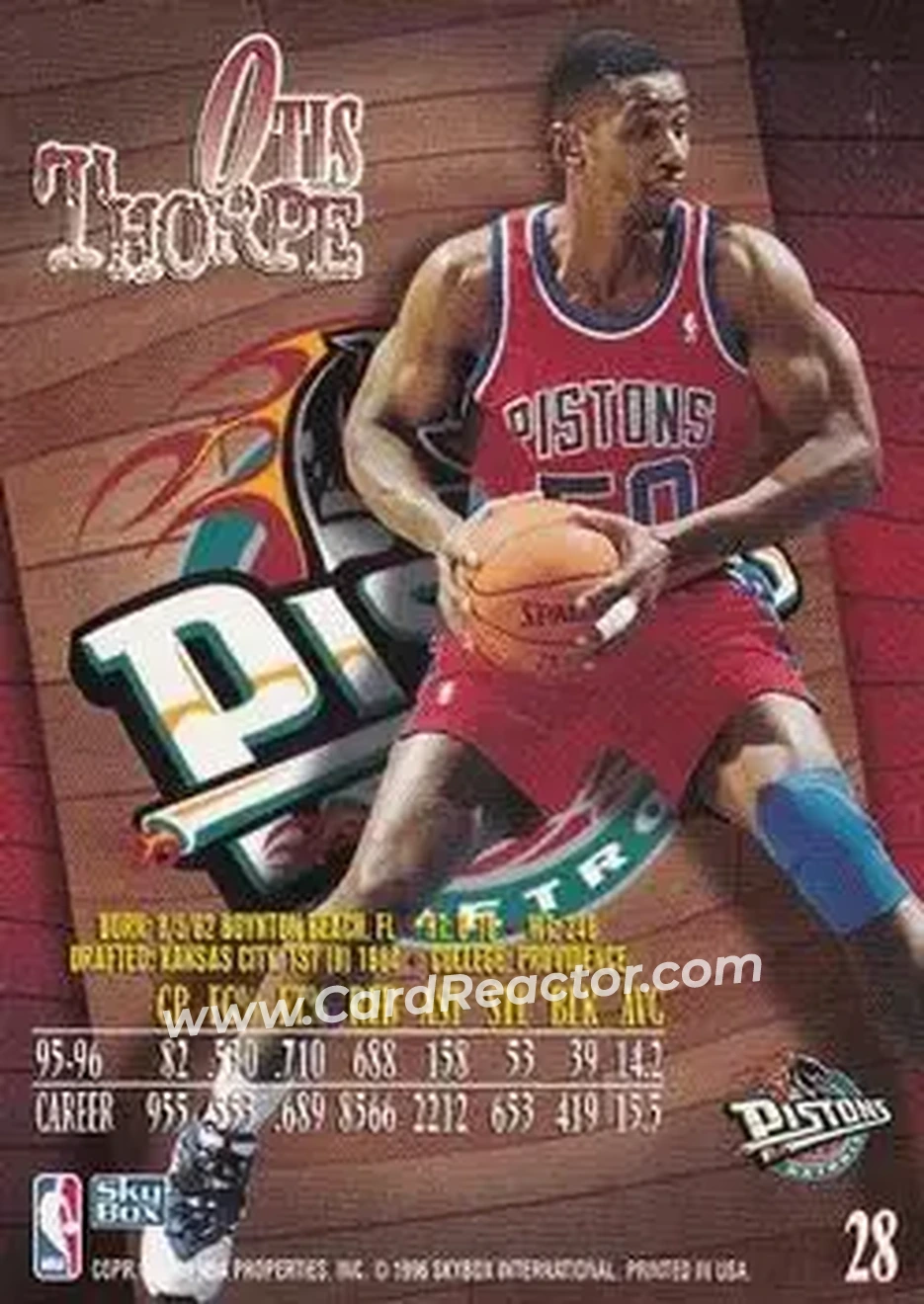 1996-97 SkyBox Z-Force #28 - Otis Thorpe - Detroit Pistons - Back