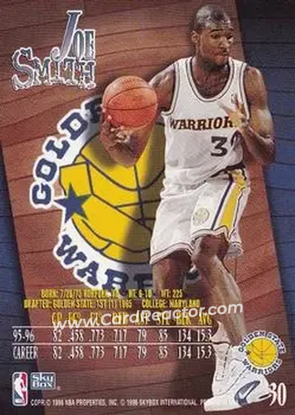 1996-97 SkyBox Z-Force #30 - Joe Smith - Golden State Warriors - Back